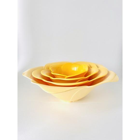 Zak! Designs Yellow Ombre Flower Melamine Nesting Bowls Serving Mixing Set Of 4 - Picture 2 of 10